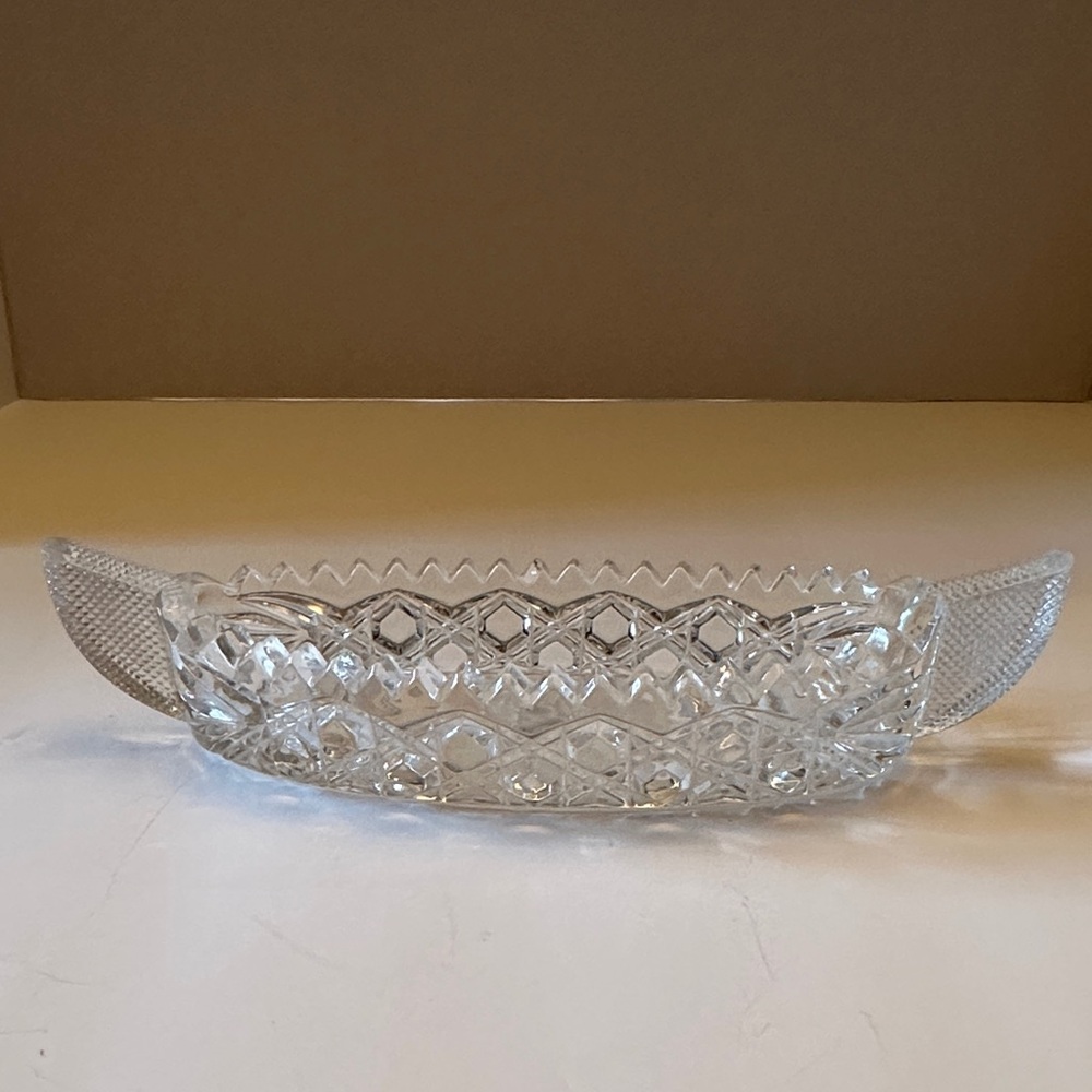 Elegant Canoe Shaped Cut Glass Dish